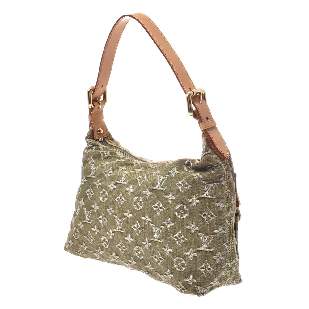 Louis Vuitton Brown Denim Bag Green Monogram Shoulder Baggy Khaki Brown Green